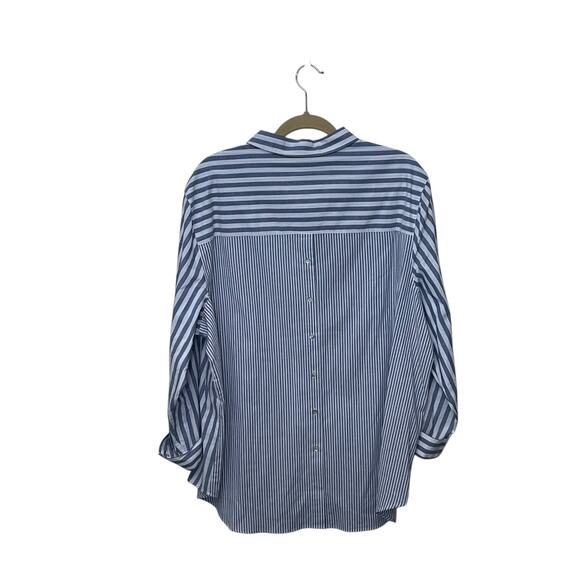 Jane and Delancey Blue & White Striped Cotton Button Down Shirt – Size 2X - Picture 2 of 8